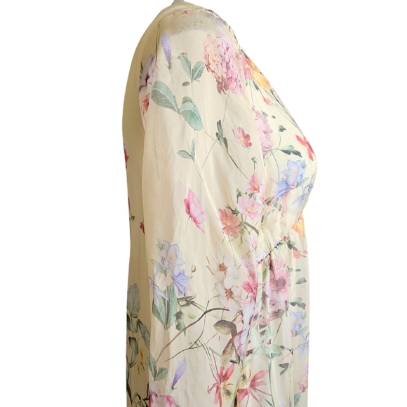 BELLAMBRA Silk Blend Tiered Hem Mini Dress Pale Yellow Floral Small Coquette - Picture 3 of 10